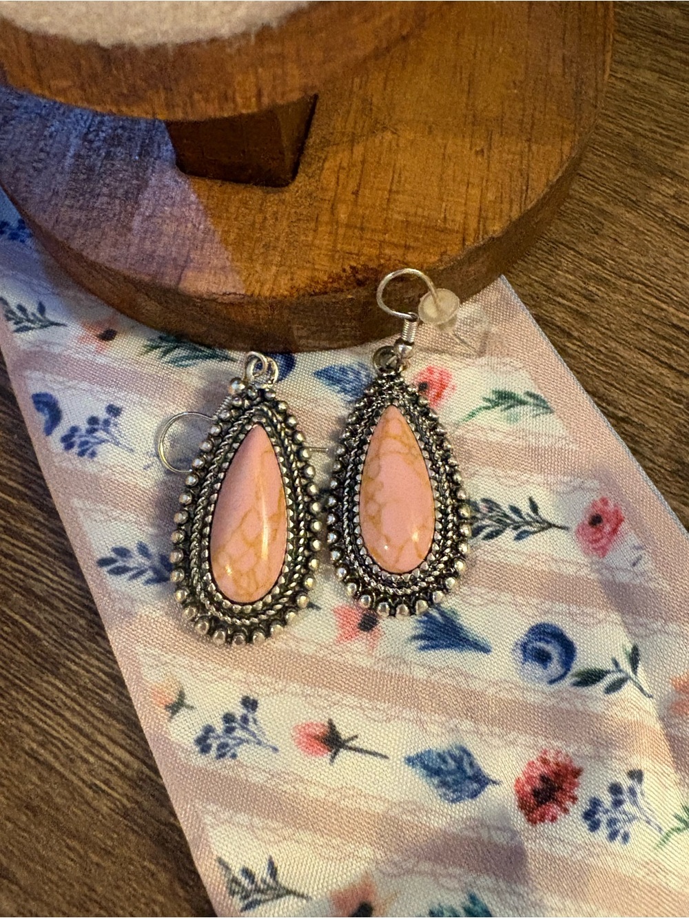 Pink Teardrop Stone Silver-Trim Earrings - Women Jewelry